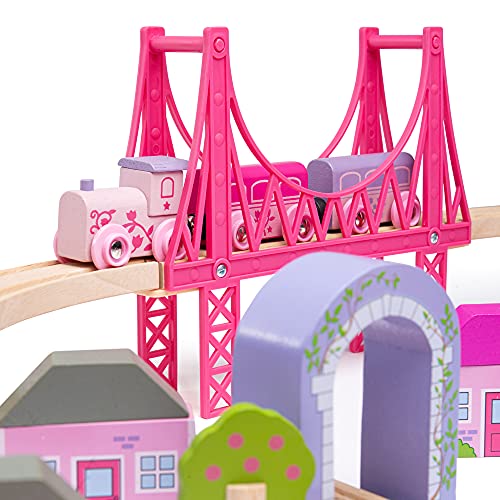 Bigjigs Rail, Fairy Town Zug Set Holzspielzeug Holzeisenbahn Set Geschenke für 4 Jahre Mädchen Rosa Zug Set Mädchen Zug Set Bigjigs Zug Set – Bild 8