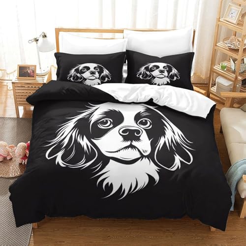 Housse de Couette Chien 3D 220x240 cm en Microfibre avec 2 Taies d'Oreiller