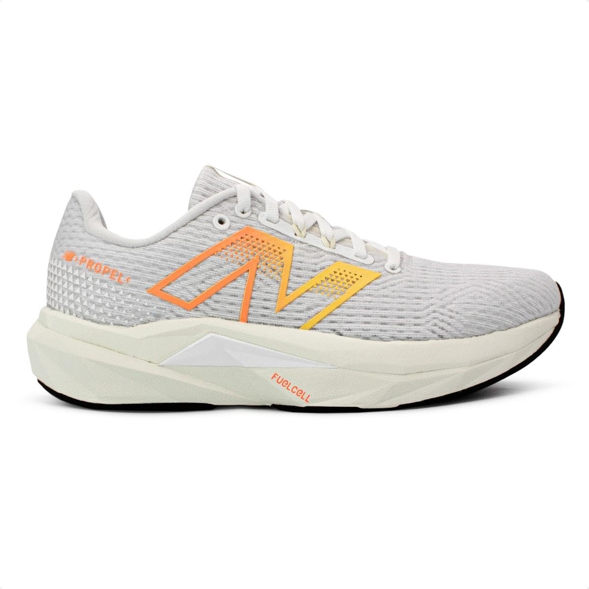 New Balance FuelCell Propel V5 - Scarpe da corsa da donna, Bianco/Nero/Mango caldo, 7