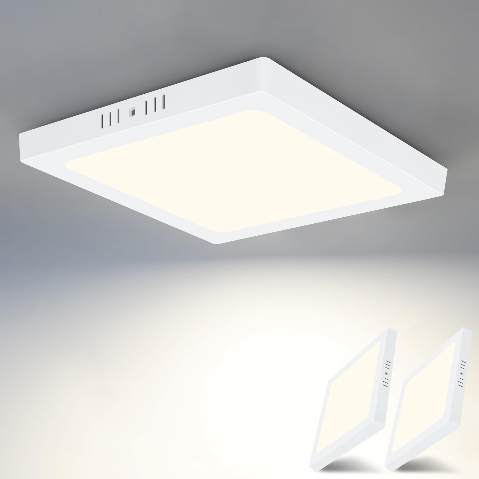 Glitzerlife LED Lampa Sufitowa Płaska2ER Lampa 18W Sufitowa Nowoczesna | Lampa Ledowa Biała Lampa Kątowa Neutralna Biała 4000K IP44 Wodoodporna do Kuchni Biura Salonu Łazienki Przedpokoju Ø22.5CM