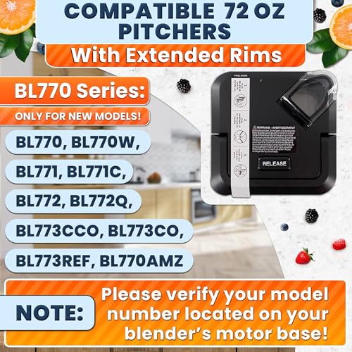 Image of Replacement Lid for Ninja Blender, 72 Oz Wide Jar Compatible | Fits NEW Rim Extension Pitcher Only; for Models BL770 BL770W BL771 BL771C BL772 BL772Q BL773CCO; Blender Lid Replacement