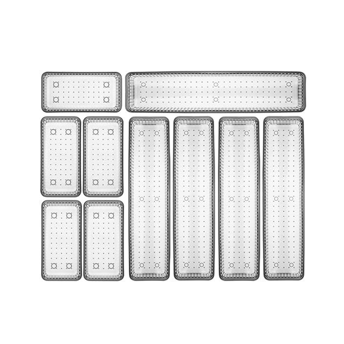 IDOBY Schubladen Organizer, 10er Set, Schreibtisch Organizer, Küchen Organizer, Organizer Schublade, Schminktisch Organizer, Make up Organizer, Schubladentrenner, Badezimmer Organizer (Anthrazit, 10)