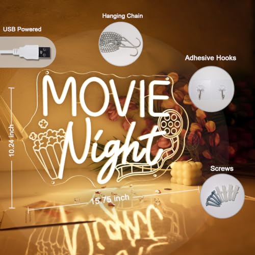 Image of Britrio Movie Night Neon Sign for Home Movie Theater Business Wall Decor