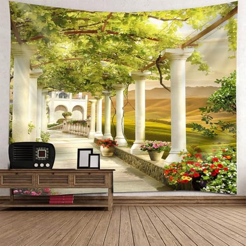 Tapices blancos para decoración de pared, para dormitorio, patio, paisaje de microfibra verde, 240 x 220 cm, clásico para el hogar y sala de estar