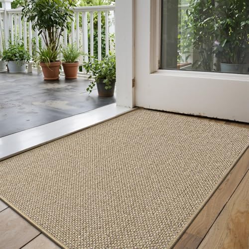 DEXI Fußmatte Innen 44 x 75cm, rutschfest Schmutzfangmatte, waschbar Fussmatte, Dünne Eingangstürmatte, Strapazierfähige Türmatte für Innenbereich, Beige