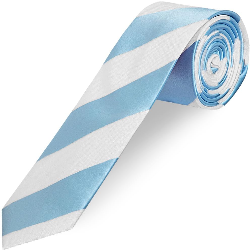 TIES R US Sky Blue and White Striped Hand Made Skinny Men's Football Tie