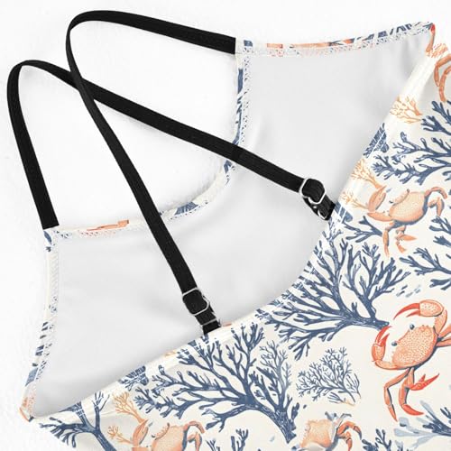 senya Girls Swimsuits One-Piece Swimwear Tie Bathing Suit Beach Summer Round Neck 9-10T Crab Coral Pattern4