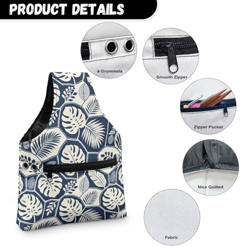 Image of ZUXONGSY Monstera Leaf Yarn Bags for Knitting Tropical Leave Yarn Tote Bag for Women Floral Portable Knitting Project HanbBag for Crochet Hooks
