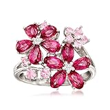 Ross-Simons 3.23 ct. t.w. Multi-Gemstone Flower Ring With Diamonds in Sterling Silver. Size 5