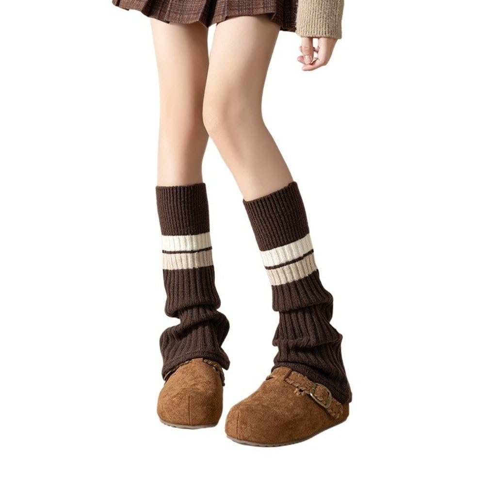 Women Retro Striped Knitted Winter Warm High Leg Warmers Y2k Gothic Accessories