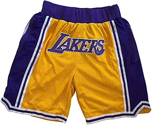 U R Lakers Embroidered Basketball Pants, Retro Mesh Shorts Mens Basketball Shorts (Yellow, XL)