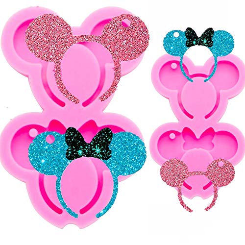 Mickey Mouse head bow shape pendant keychain silicone mold with hole for DIY mold, cupcake top decoration, candy cube mold, jelly, handmade ice cream, pudding dessert crystal gel paste soap mold
