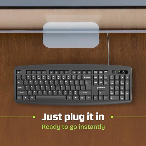 Image of Wired USB Keyboard for Laptop, PC & Desktop, Full Size USB Computer Keyboard with Numeric Keypad, Quiet Soft Keys, Multimedia Controls, Adjustable Stand, 1.4m Cable, Black