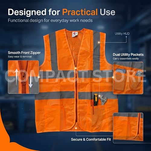 Image of Safety Jacket for Men and Women | Reflective High Visibility | Ideal Unisex Safety Jacket for Construction & Road Safety | Used in Airport, Construction, Traffic- Orange