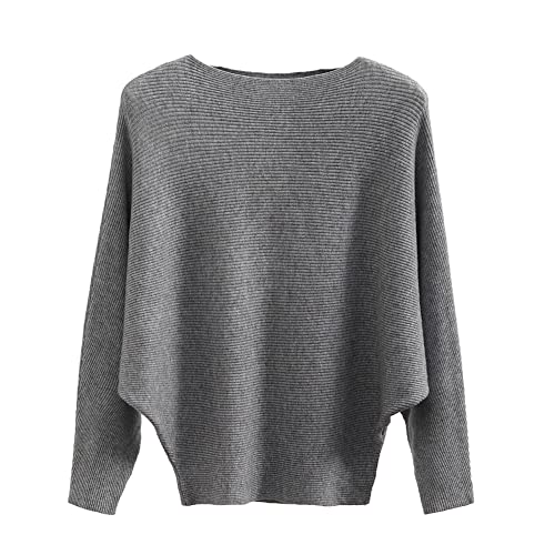 Image of Blostirno Women's Boat Neck Batwing Sleeves Dolman Ribbed Knitted Sweaters Pullovers Tops