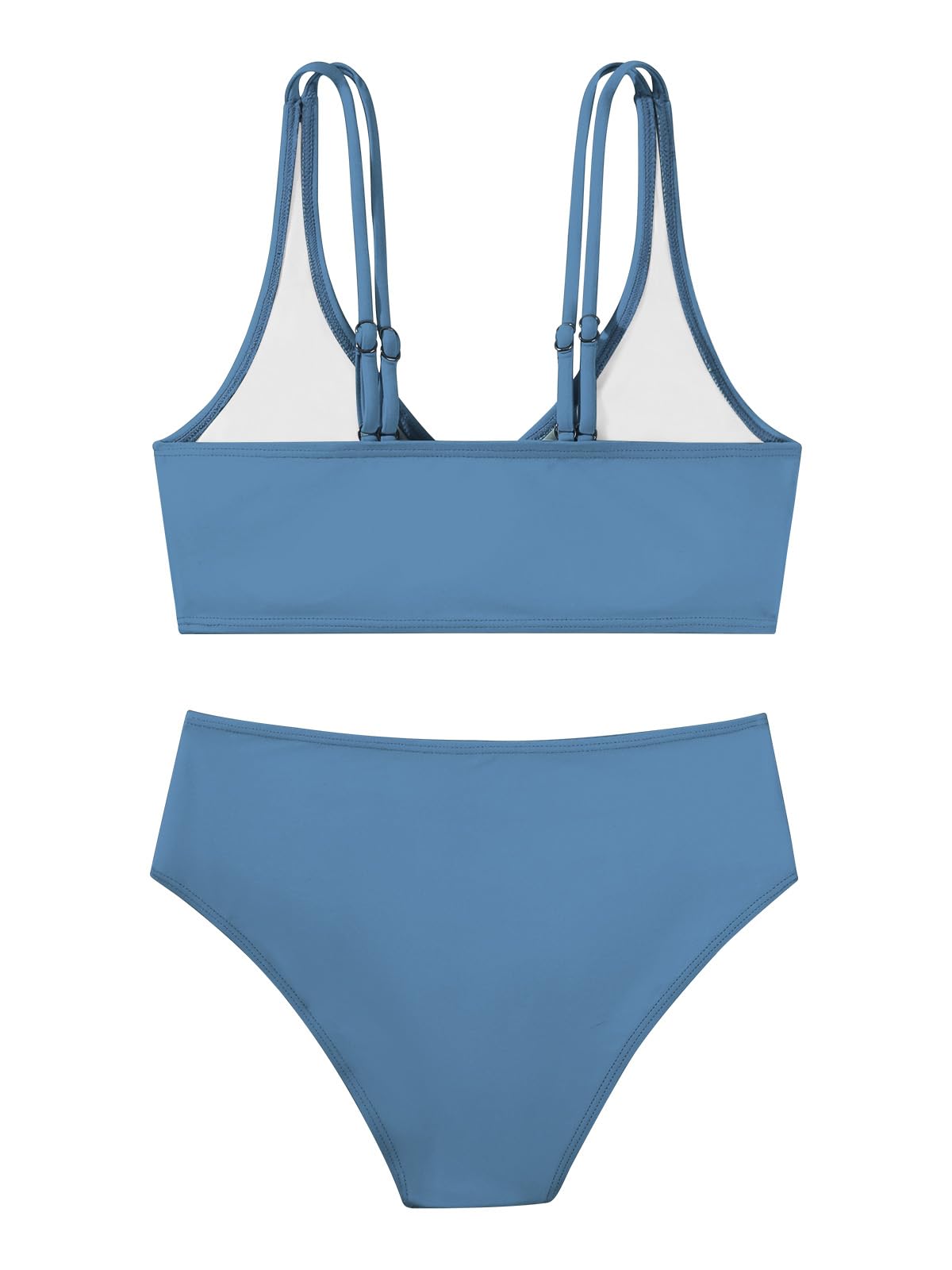 Girls Swimsuit 2 Piece Tropical Floral Twist Cross Swimwear High Waisted Bikini Set Teen Solid Color Bathing Suit 9-16T