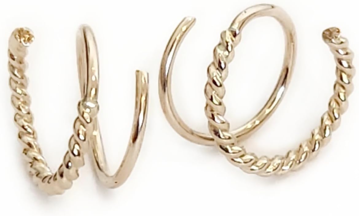 Rope Twist Huggie Hoop Earrings for Women, Double Hoops for Single Piercing, Sterling Silver or Gold Earrings, Gifts for Women Backless Hypoallergenic