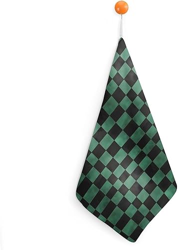 Decorative Hand Towels for Bathroom - Retro Green Black Checkered Print Soft Absorbent Small Bath Hand Towels for Kitchen, Farmhouse, Spa, Hotel,