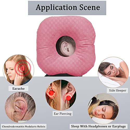 Image of Ear Piercing Pillow for Side Sleepers, Pillow with an Ear Hole for CNH and Ear Pain Ear Inflammation Pressure Sores, O-Shaped Side Sleeping Pillow, Ear Guard Pillow(Pink)