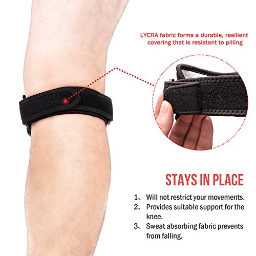 PrettyCare Knee Support Patella Strap (Unique Silicon Material with 2 Pack by Fully Adjustable Tendon Brace Band Pad - Pain Relief for Running, Arthritis, Jumper, Tennis, Basketball, Tendonitis