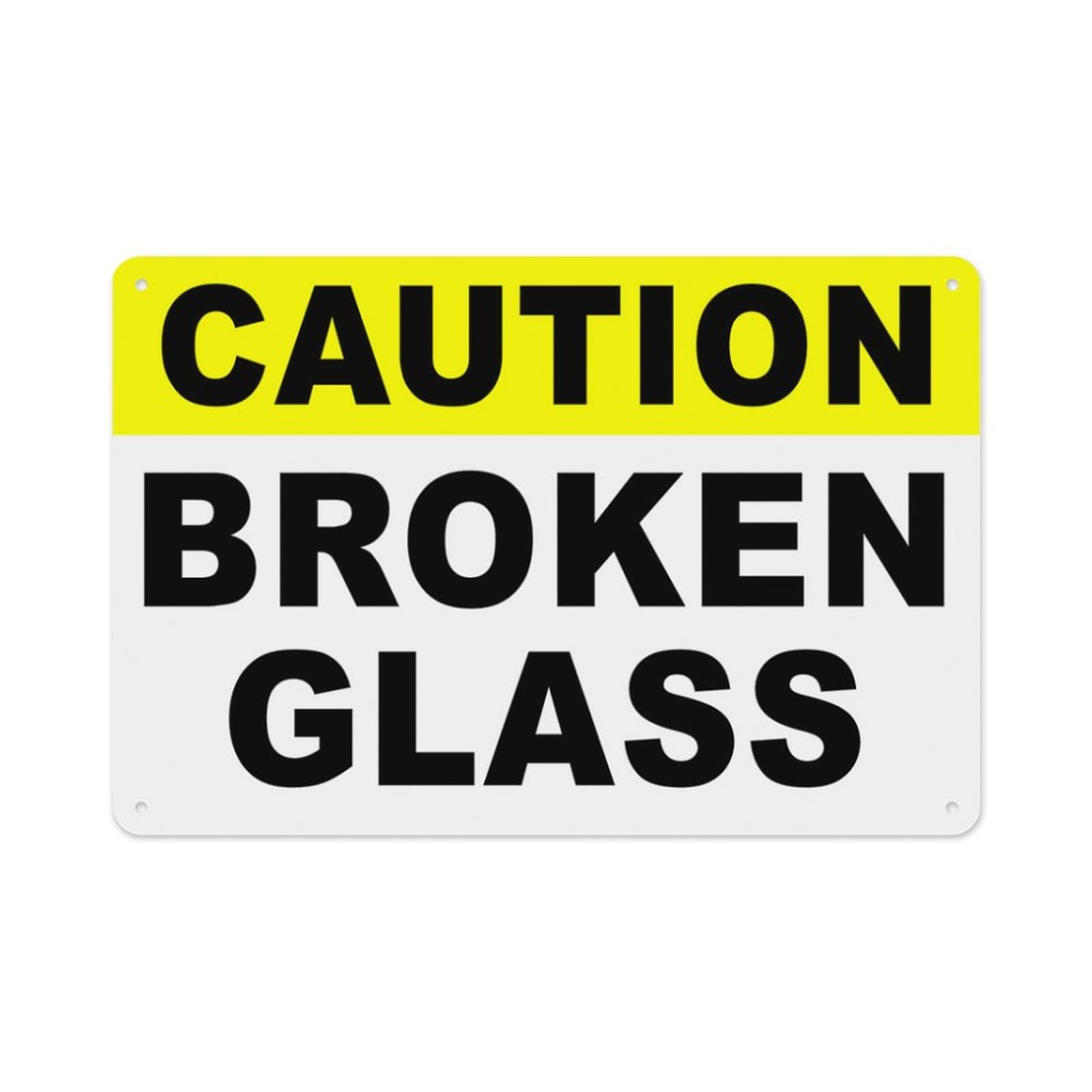 Peiyeety A04 Caution Broken Glass Sign Aluminum Tin Warning Signs For Home Outdoor Garden 8X12 Inches
