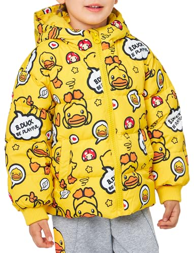 Unisex Boys Girls Puffer Jacket Trenchcoat Cute Yellow Duck Quilted Winter Coat Puffy Vest for Toddler Kids 3-12 Years