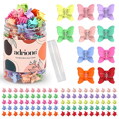Image of ADRIONE 100Pcs Mini Colorful Butterfly Hair Claw Clips for Women, Girls, Kids, Baby & Toddlers, Small Tiny Little Jaw Clips for Bangs, Thick, Medium, Thin, Fine Hair Butterflies Hair Accessories