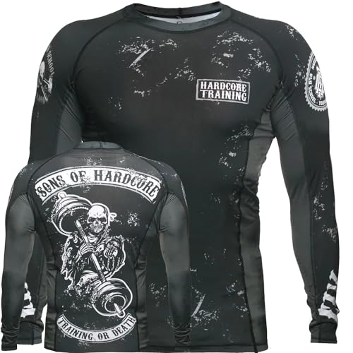 Opiniones y reviews de Ropa de Artes marciales para Hombre los 5 más buscados. 33 Hardcore Training Sons of Hardcore Camiseta de Compresión de Manga Larga para Hombres, Rash Guard para Jiu Jitsu MMA No-Gi BJJ Ajustada Base para Grappling y Combate