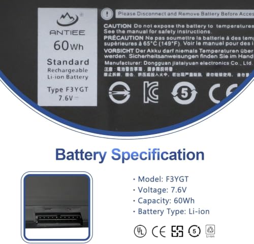 Image of 60Wh F3YGT Laptop Battery for Dell Latitude 12 7000 7280 7290 /13 7000 7380