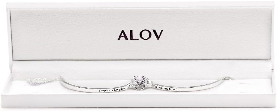 ALOV Jewelry Sterling Silver "always my daughter forever my friend" Cubic Zirconia Bracelet