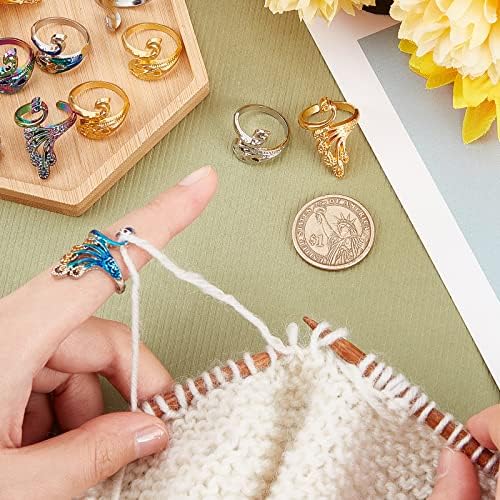 CHGCRAFT 14Pcs 8 Style Peacock Open Knitting Loop Crochet Ring Adjustable Knitting Loop Ring Yarn Guide Finger Holder for Quilting Sewing Crafts DIY Handmade Knitting, 17.1mm