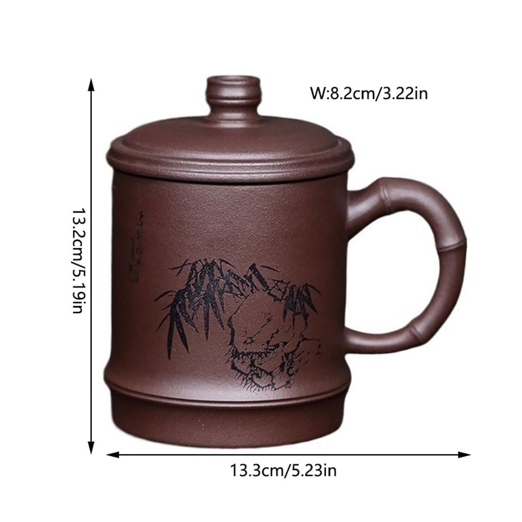 Taza de Té Taza de Arcilla Morada de 400 ml, Gran Capacidad for Separar el té y el Agua, Taza con Tapa Tallada a Mano, Taza de té con Personalidad Informal Difusor de Té