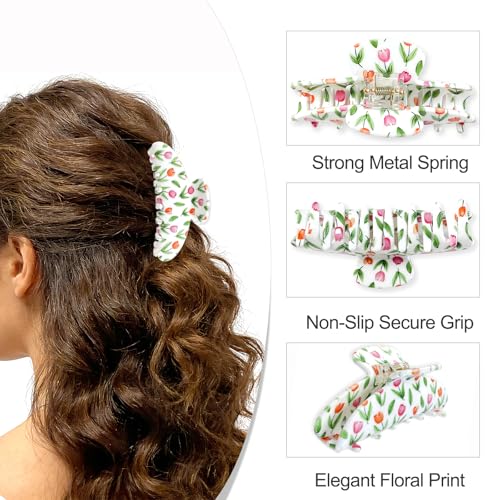 Pinzas Acrílicas para Cabello Floral 2 Pack Blanco Beis miniatura 5