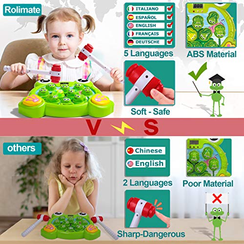 rolimate Interactive Whack A Frog Game, Activity Music Early Developmental Learning Toy, Fine Motor Skills Toddler Toy, Active Pounding Toy Fun Educational Gift for 3 4 5 6 7 8 Years Boys Girls Kids