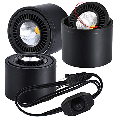 SKIVTGLAMP Dimmable High Accent Uplight 7W COB LED Barrel Type Spotlight Light with 5.9ft On/Off Dimmer Switch Cord Plug in Extra Light Rotating Decorative Light for Wall Spotlight,Black 3 Packs