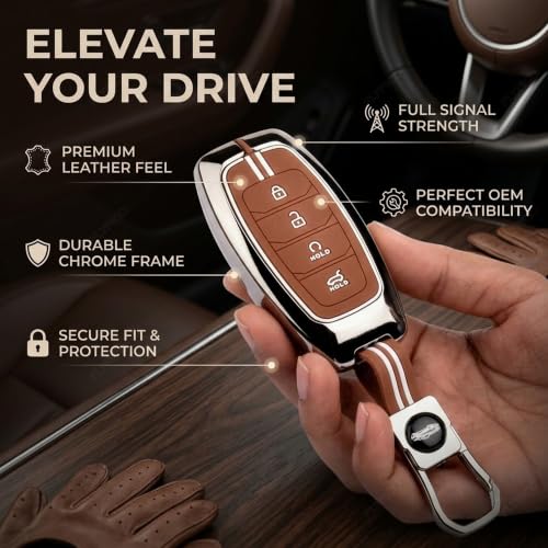 Image of Coll of Fest Premium Metal Brown Silicone Key Cover Compatible with Hyundai Verna 2023 2024 | i20 Facelift N Line N8 Car 4 Button Smart Key Glow in the Dark