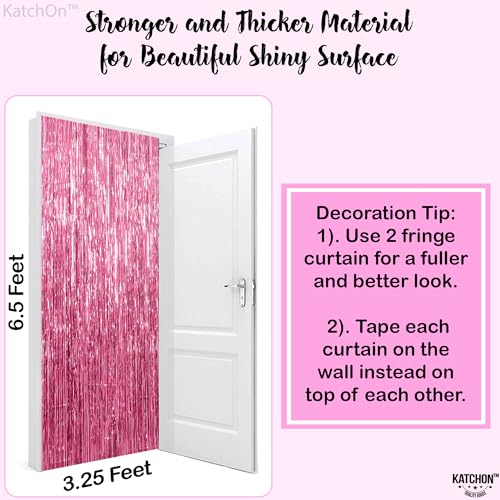 Image of KatchOn, Pink Fringe Backdrop - Large, Pack of 2 | Pink Streamers for Birthday Decorations | Valentines Decor, Galentines Day Decorations, Baby Shower, Gender Reveal, Bachelorette Party Decoration