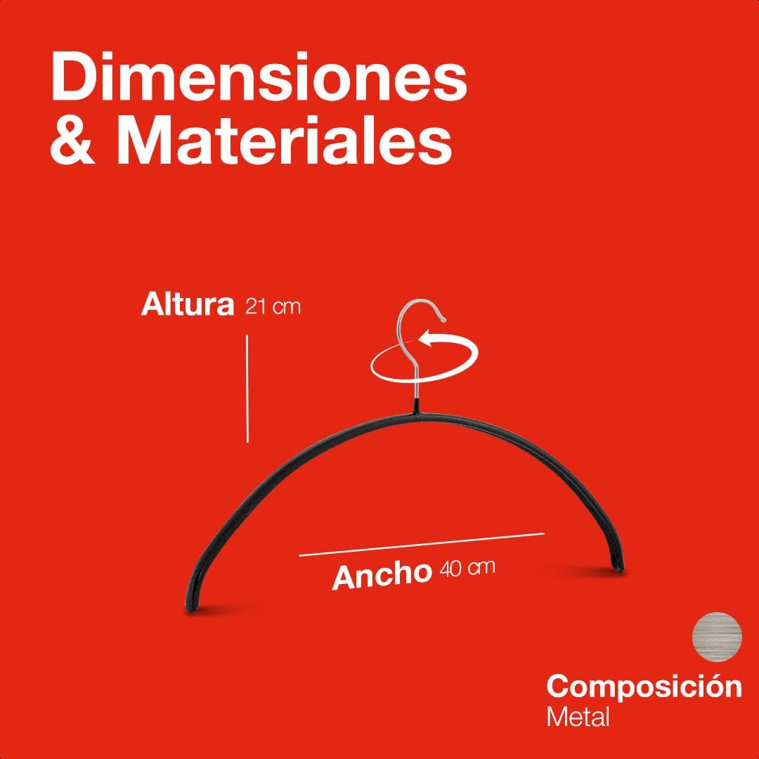 MAWA Perchas, Set de 25 Perchas Ahorra Espacio y Antideslizantes, Ideales para Camisetas y Suéteres, Gancho Giratorio 360°, Revestimiento Antideslizante, 40 cm, Negro