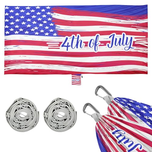 Takiito American Flag Hammock 330 lb Capacity Travel Camping Hammock with Tree Straps, Portable Lightweight for Outdoor Beach Backpacking Backyard Patio