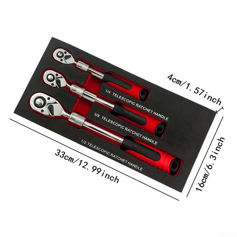 Chiave a cricchetto telescopica bidirezionale a 72 denti con sgancio rapido, attacco regolabile da 1/4 3/8 1/2 pollici per riparazione automatica (3 pezzi)