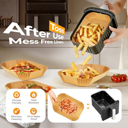 Image of 250Pcs 8x5.5 Inch Air Fryer Liners Disposable for Dual Basket, Rectangular