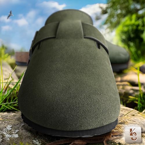 Image of KEMISANT Men Clogs-Comfortable Suede Mules Slippers Sandals Nurse Potato Shoes Unisex-Cushioned Cork-Footbed