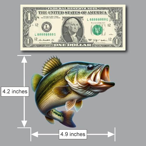 Image of Bass Fish Decal Sticker for Car or Truck Windows Plus Laptops, Tumblers and Water Bottles-Largemouth Fishing Vinyl Sign Design Art Print, 4.9in x 4.2in, Small