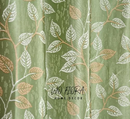 Image of Leaves Curtain Panel for Door 7 ft Set of 2 Window Curtains for Living Room | Premium Floral Curtain Panel | Green Color Curtain 7 feet