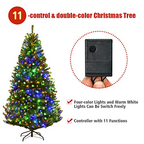 Goplus 6Ft Pre-Lit Artificial Christmas Tree Auto-Spread/Close Up Branches 11 Flash Modes With Multicolored 350 Led Lights & Metal Stand #TOP4
