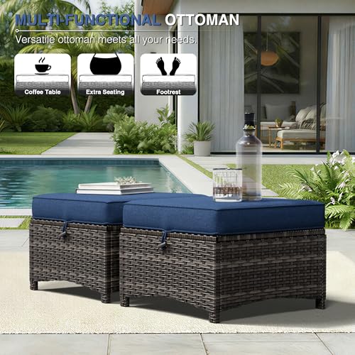 Image of Joyside 5 Piece Wicker Patio Furniture Set, Rattan Patio Chairs with High Back, Deep Seating, Wide Armrest, Thickened Cushions, Outdoor Furniture for Deck, Porch Use