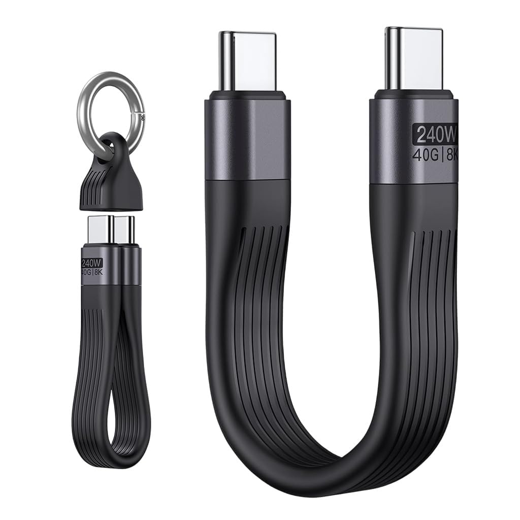 240W USB Type C Cable Fast Charging, 40Gbps Data Transfer 8K Support, Short Type-C to Type-C Cable with Keychain Ring, Durable Flexible USB-C Cable for Mobile, Laptop, Tablet, Power Bank-image-45