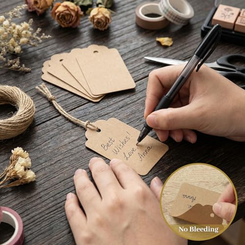 Image of SallyFashion 600pcs Price Tags with String, 1.7 x 2.8 inch Kraft Paper Gift Tags for Clothes DIY Crafts Wedding Holiday Baby Showers Birthdays