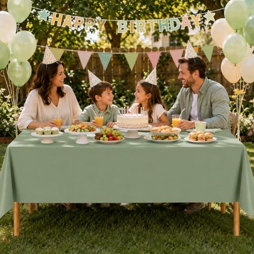 Image of 3 Pack Sage Green Plastic Tablecloths, 54 x 108 Inch Disposable Covers | Ideal for Weddings, Baby Showers, Bridal Showers and Birthdays, Helping Protect Tabletops from Spills and Simplify Cleanup