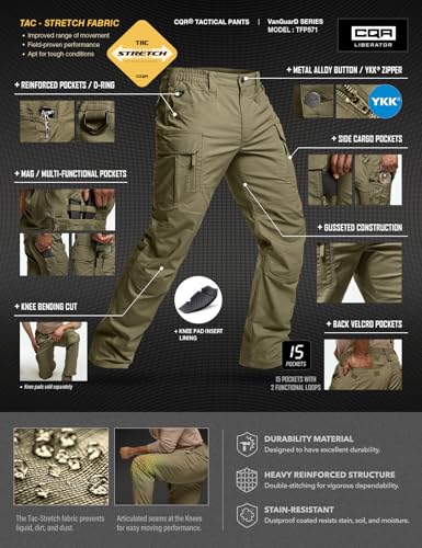 Image of CQR Men's Flex Stretch Tactical Pants, Water Resistant Ripstop Cargo Pants, Lightweight EDC Outdoor Work Hiking Pants